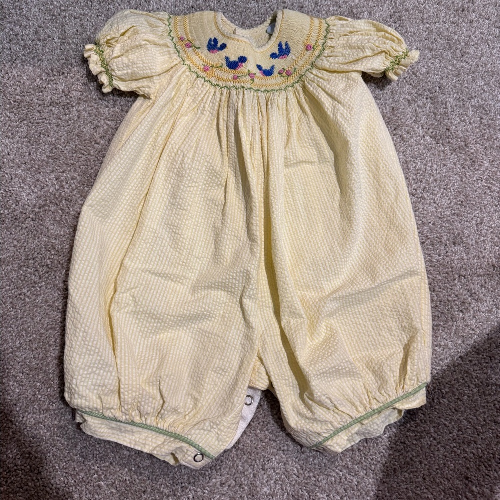 Yellow Smocked Seersucker Bodysuit